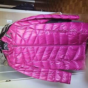 Women's Magenta Long Puffer Coat - PARADOX